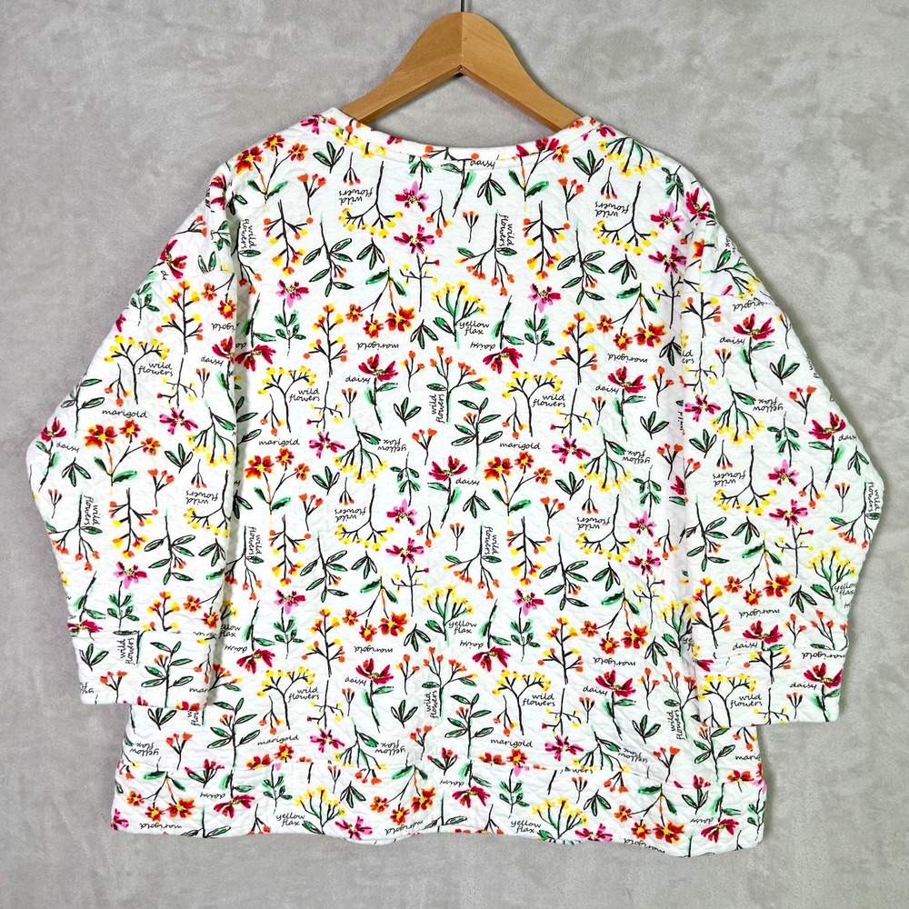 Lands' End XL Quilted Wildflower Floral Pullover Top Botanical Cottagecore - Picture 2 of 10